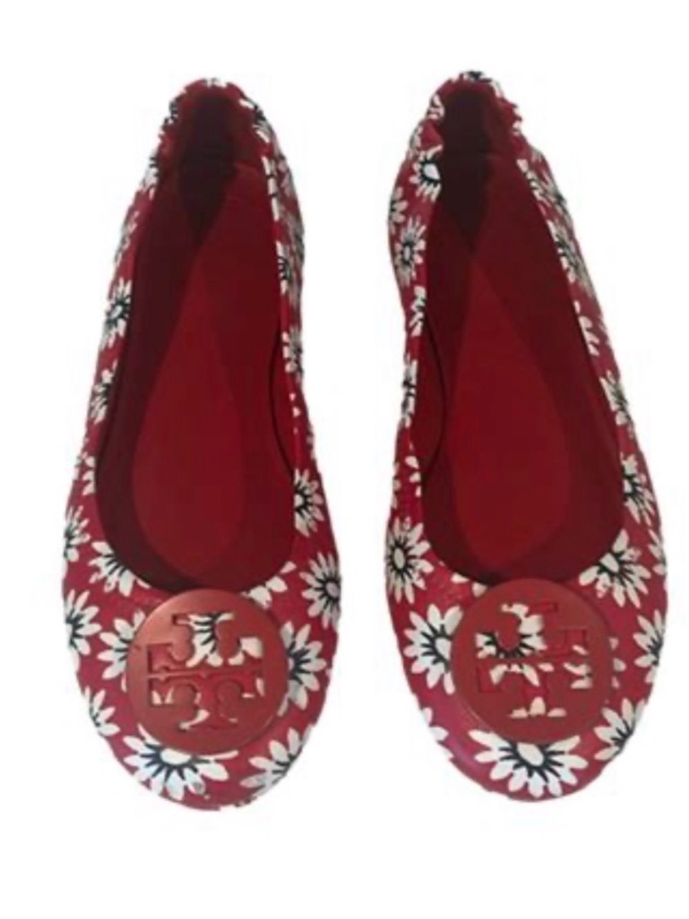 Tory Burch Red Daisy Logo Ballet Flats
